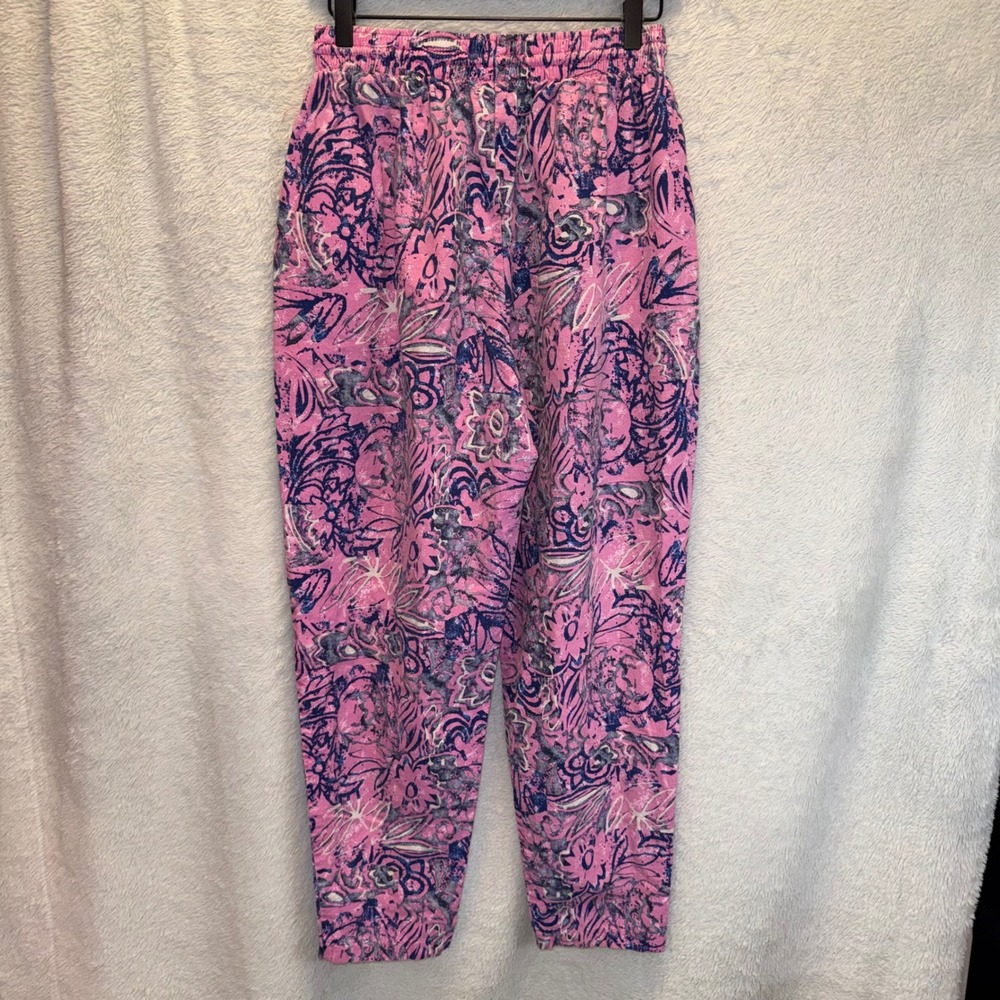 Vintage Double Take Pink Floral 100% Cotton Pants Elastic Waist Drawstring Large